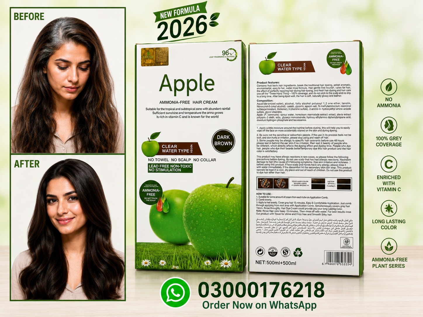 Apple Hair Color Ammonia Free Natural Black 1000ml In Pakistan